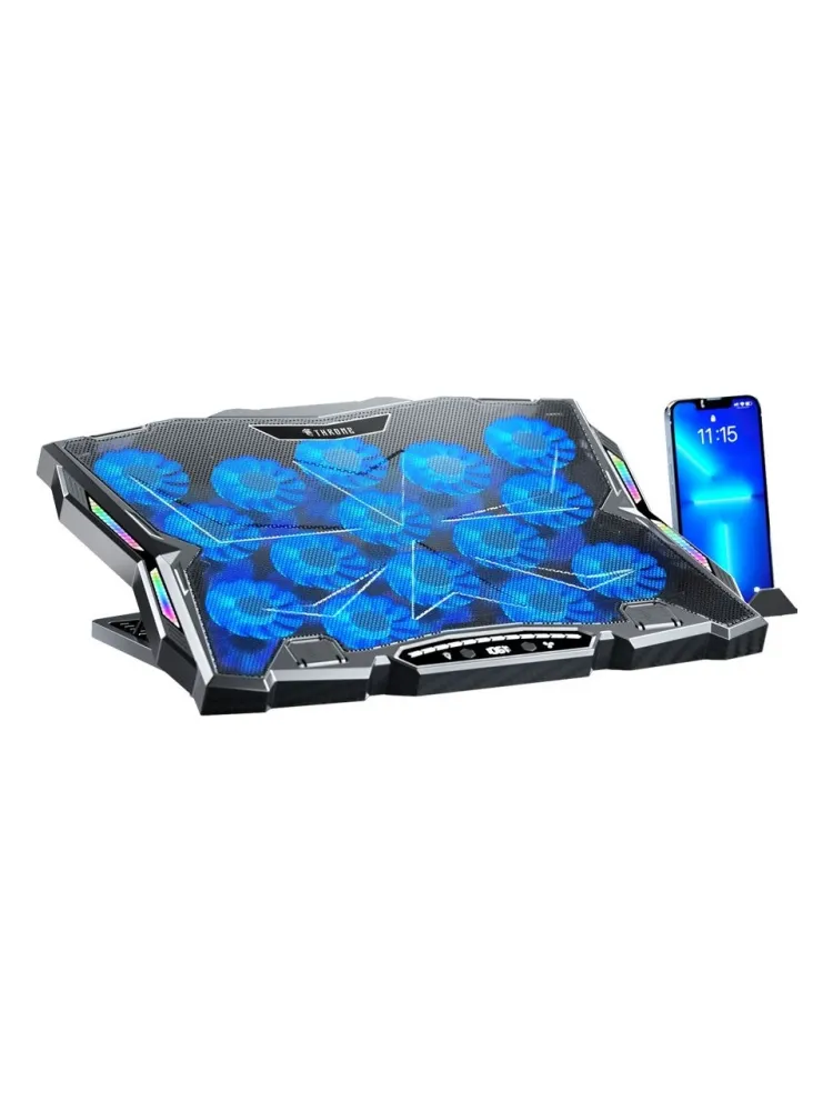 Throne Frost GT15 15X Turbo LED Fan - 10 Modlu Rgb - LCD Ekran - Ayarlabilir Fan Hızı & 9 Farklı Stand Yükseklik Kademesi – 2x USB - Metal Mesh Zemin Notebook Soğutucu - Siyah (9"-17" Boyut Destekli)