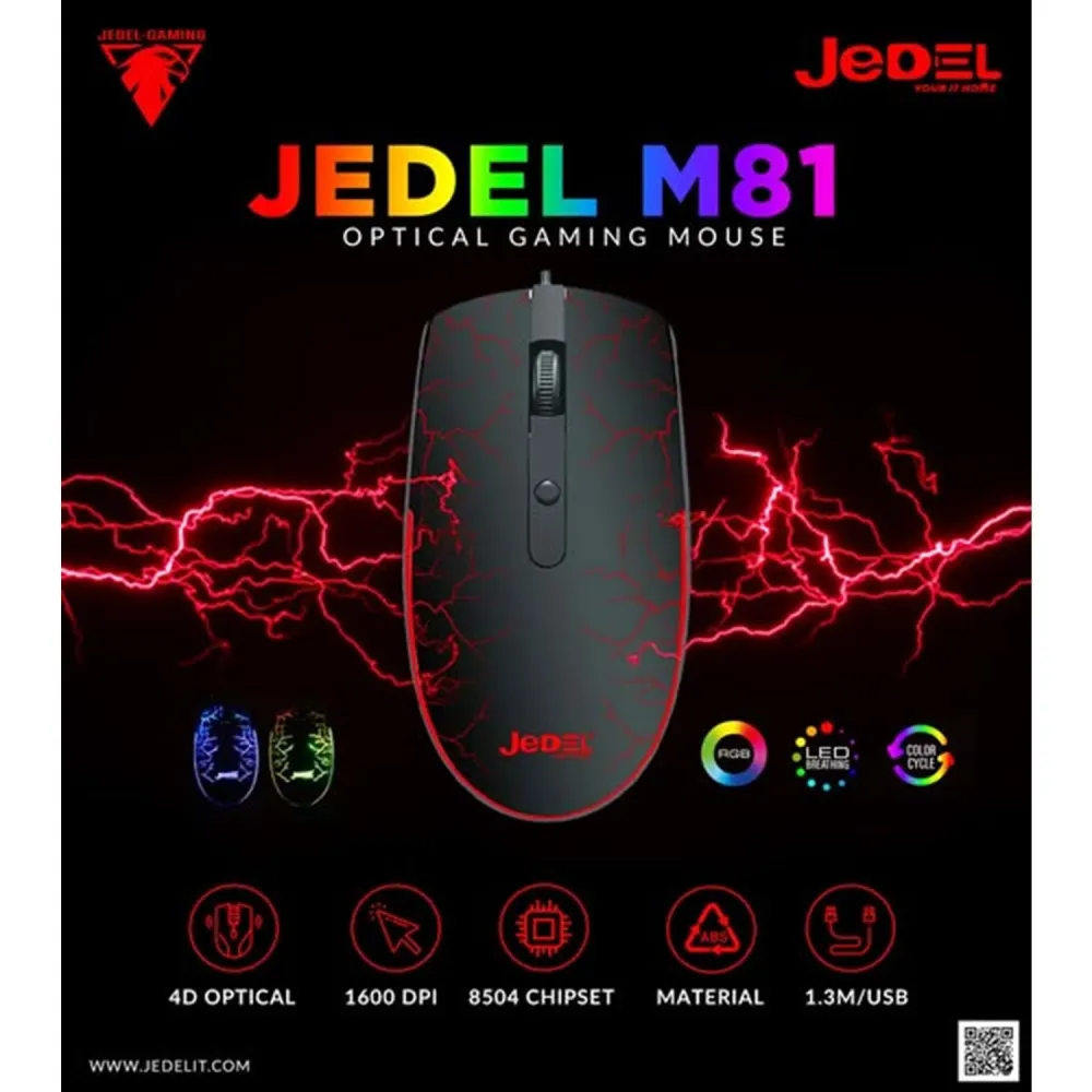 Jedel M81 Optik LED Dört Buton 1600 Dpı Renkli Rgb Gaming Kablolu Mouse
