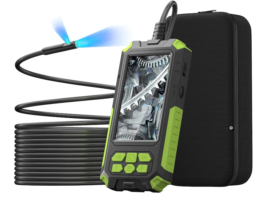 7,9 mm çift lensli endoskop ILIHOME muayene kamerası, 4,5 inç IPS ekranlı, IP68 su geçirmez endoskop kamera, 8+1 LED ışıklı yılan sıhhi tesisat kamerası, 16,5 ft kablo, 32 g TF kartlı, seyahat çantası