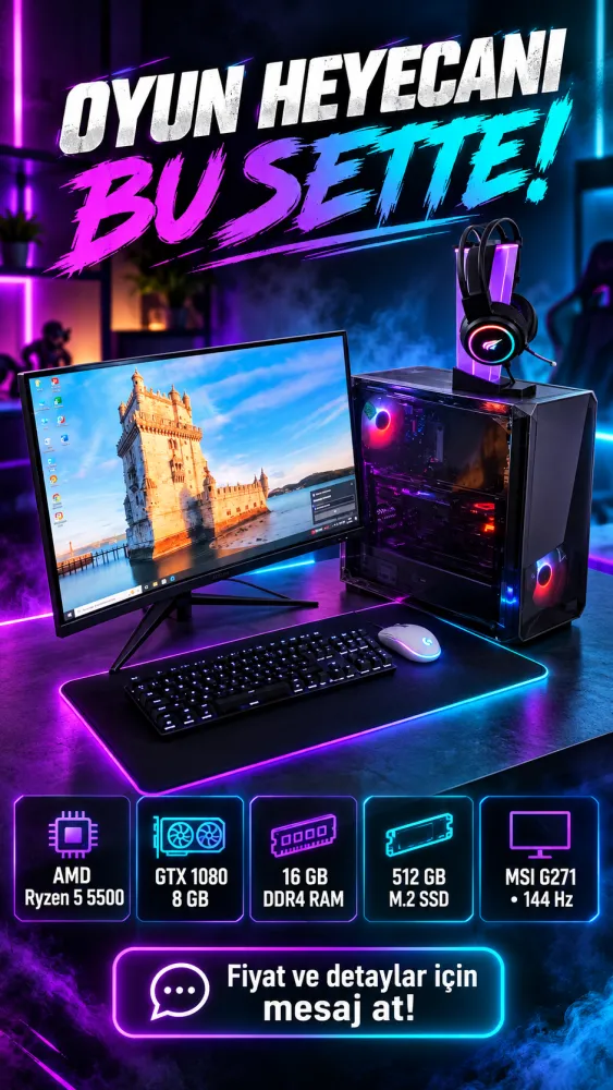 Ryzen 5 5500 | GTX 1080 8 GB | 16 GB RAM | 512 GB SSD | 144 Hz Monitör